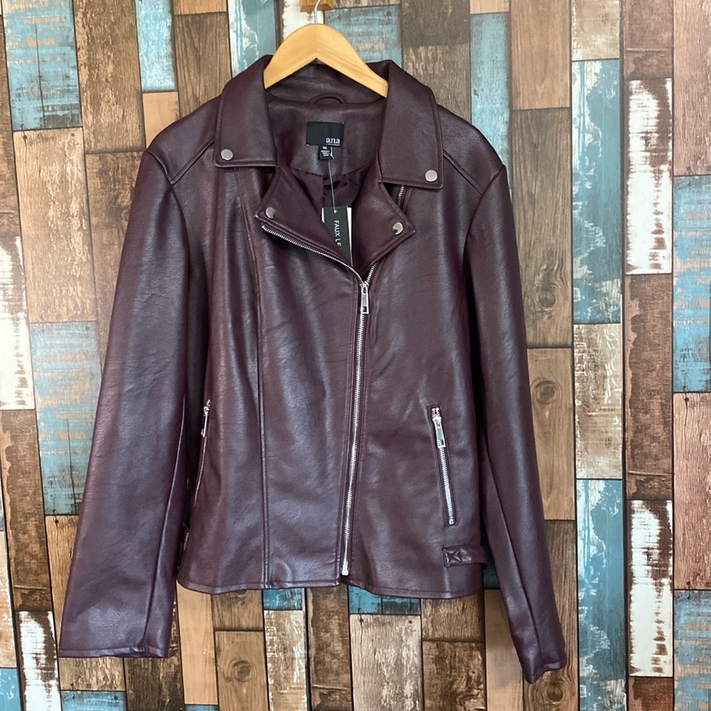 a.n.a Midnight Burgundy Leather Jacket NWT XXL